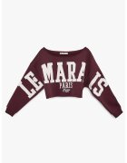 KOTON Bluza crop de trening cu imprimeu text - Rosu inchis
