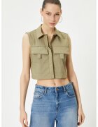 KOTON Bluza crop fara maneci cu buzunare pe piept - Kaki