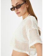 KOTON Bluza crop semitransparenta cu maneci cazute - Alb/Transparent