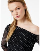 KOTON Bluza cu decolteu pe umeri si buline - Alb/Negru
