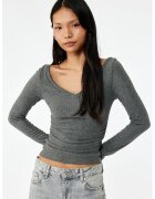 KOTON Bluza cu volane slim fit - Gri inchis