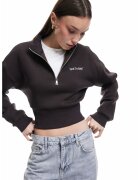 KOTON Bluza de trening crop cu fenta cu fermoar - Maro inchis