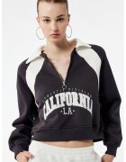KOTON Bluza de trening crop cu fermoar scurt - Alb/Negru stins