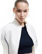 KOTON Bluza de trening crop cu fermoar si guler mediu - Alb fildes/Negru