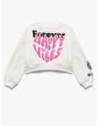 KOTON Bluza de trening crop cu imprimeu text - Alb/Roz