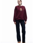 KOTON Bluza de trening cu broderie ursulet - Visiniu/Maro deschis