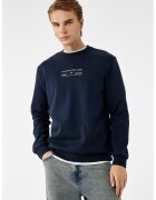 KOTON Bluza de trening cu decolteu la baza gatului si text - Bleumarin