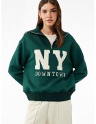 KOTON Bluza de trening cu imprimeu si maneci cazute - Verde inchis