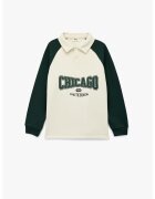 KOTON Bluza de trening cu nasturi si text brodat - Verde/Alb fildes