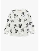 KOTON Bluza de trening din amestec de bumbac cu imprimeu funde - Alb fildes/Negru