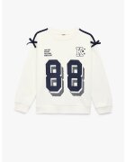 KOTON Bluza de trening din amestec de bumbac cu imprimeu text - Crem/Bleumarin