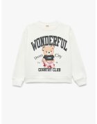 KOTON Bluza de trening din material teddy cu imprimeu - Alb murdar