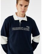 KOTON Bluza de trening polo din amestec de bumbac cu fenta cu nasturi - Alb/Bleumarin