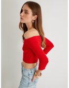 KOTON Bluza striata cu decolteu pe umeri si maneci 3/4 - Rosu vermillion