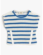 KOTON Bluza tricotata cu maneci scurte - Alb fildes/Albastru