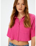 KOTON Camasa crop cu buzunar aplicat pe piept - Fucsia