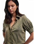 KOTON Camasa crop cu maneci bufante - Kaki