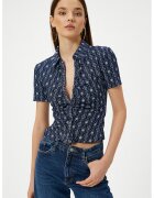 KOTON Camasa crop cu model - Alb/Bleumarin