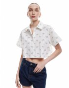 KOTON Camasa crop cu model floral - Verde/Alb optic