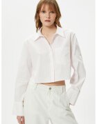 KOTON Camasa crop cu model in dungi - Alb/Roz pal