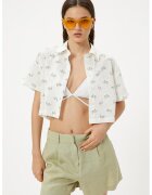 KOTON Camasa crop cu model si cu maneci scurte - Alb/Verde/Galben