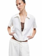KOTON Camasa crop cu model texturat - Alb