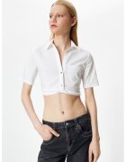 KOTON Camasa crop din amestec de bumbac - Alb