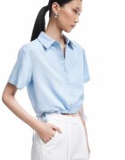 KOTON Camasa crop din amestec de modal cu snur - Albastru deschis
