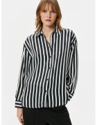 KOTON Camasa din satin cu model in dungi - Alb/Negru