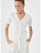 KOTON Cardigan cambrat crop cu terminatii valurite - Alb optic