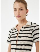 KOTON Cardigan polo cu dungi - Alb fildes/Negru