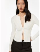 KOTON Cardigan slim fit striat - Alb fildes