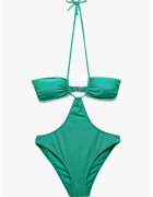 KOTON Costum de baie intreg cu decolteu halter - Verde aquamarin