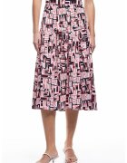 KOTON Fusta evazata cu model geometric - Rosu/Negru/Roz somon