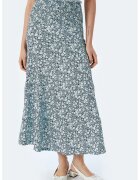 KOTON Fusta lunga evazata cu model floral - Alb/Albastru inchis
