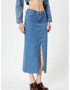 KOTON Fusta midi din denim cu slit frontal - Albastru