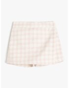KOTON Fusta-pantalon cu model in carouri si banda elastica in talie - Roz pastel/Alb murdar