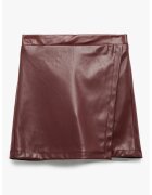 KOTON Fusta-pantalon de piele ecologica cu model petrecut - Maro cognac