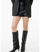 KOTON Fusta-pantalon mini de piele ecologica cu model petrecut - Negru