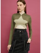 KOTON Hanorac crop cu aplicatie stea - Bej/Kaki