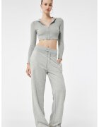 KOTON Hanorac crop cu fermoar - Gri melange