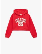KOTON Hanorac crop cu imprimeu text - Rosu