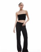 KOTON Pantaloni cu croiala ampla si model in dungi - Negru/Alb murdar