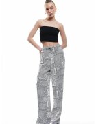 KOTON Pantaloni cu croiala ampla si model paisley - Alb fildes/Negru