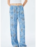 KOTON Pantaloni lejeri cu buzunare si snur - Alb/Albastru deschis