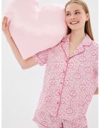 KOTON Pantaloni scurti de pijama cu snur de ajustare si model cu inimi - Roz pastel/Roz fandango