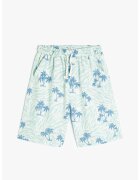 KOTON Pantaloni scurti din amestec de in cu imprimeu tropical - Alb/Albastru deschis