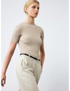 KOTON Pulover cambrat cu model texturat si maneci scurte - Maro taupe deschis