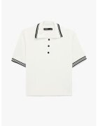 KOTON Pulover crop polo cu terminatii contrastante - Alb murdar