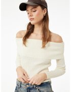 KOTON Pulover cu decolteu pe umeri si aspect striat - Alb fildes